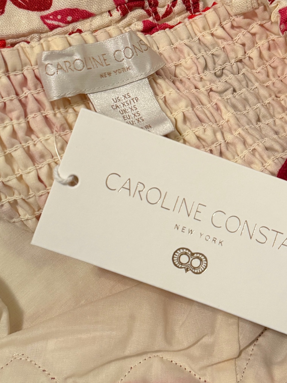 Caroline Constas Linen Scalloped Tropical Top & Midi Skirt Set Red Cream NWT - Picture 9 of 11
